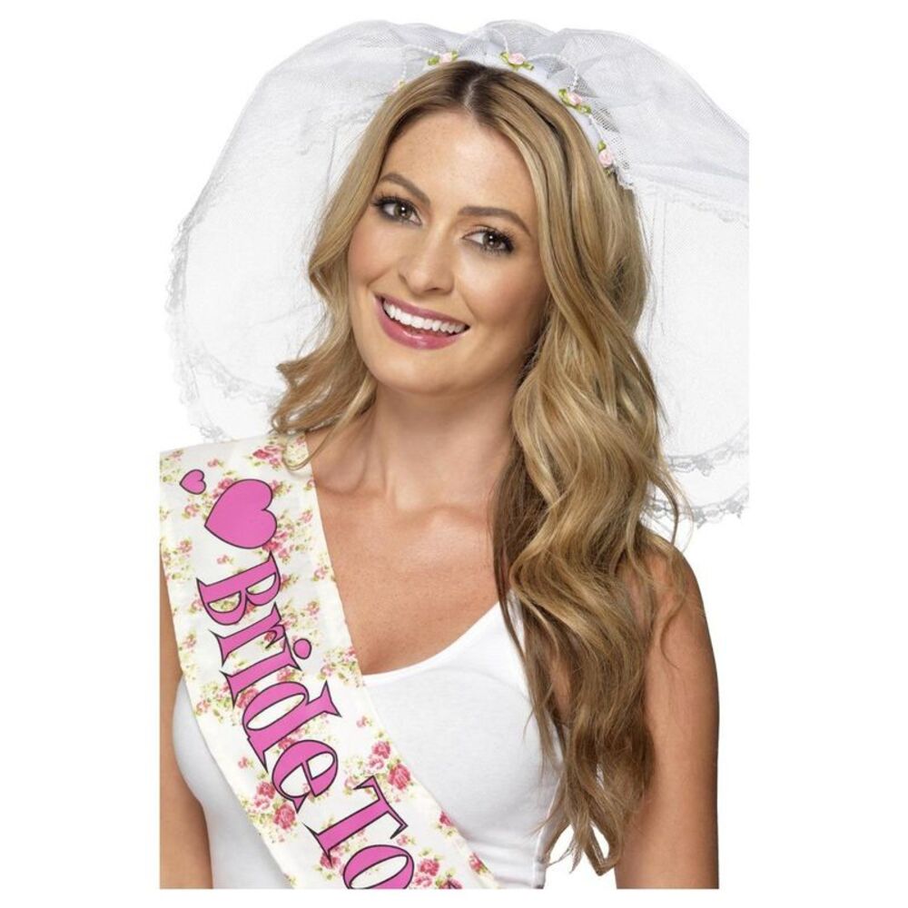 Smiffys Bachelorette Party Headband & Veil / White